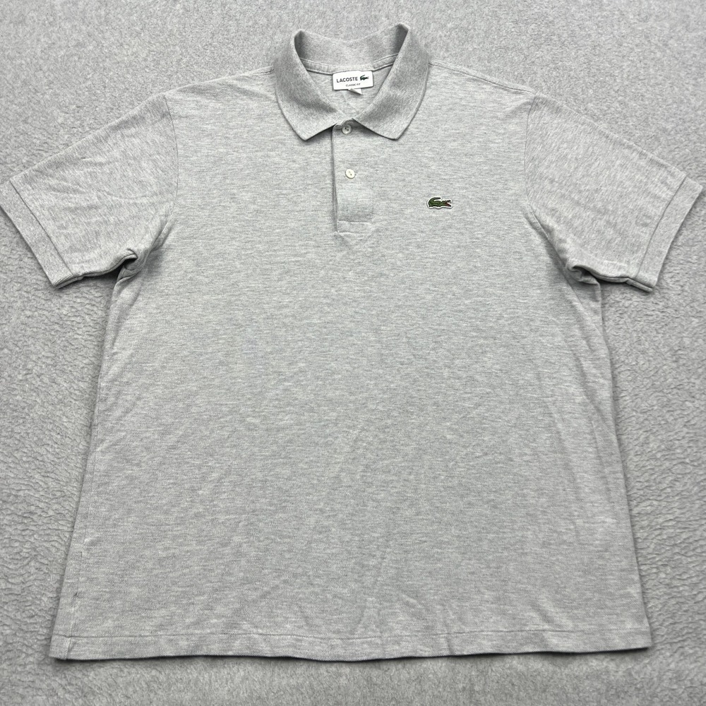 Lacoste Polo Shirt Mens XL Gray Heathered Classic Fit Knit Short Sleeve Logo